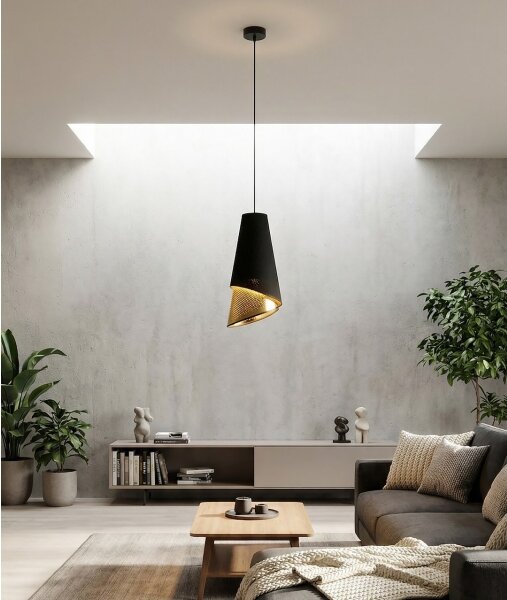 Závesný luster na lane MODA 1xE27/15W/230V čierna/zlatá