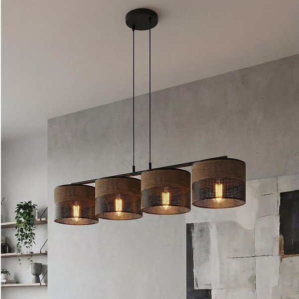 Závesný luster na lanku KARBON 4xE27/15W/230V čierna/hnedá