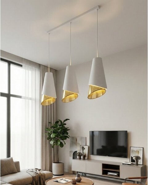 Luster na lanku MODA 3xE27/15W/230V biely/zlatý
