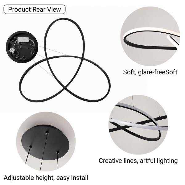 Brilagi - LED stmievateľný luster na lanku INFINITY LED/80W/230V 80x80 cm čierny + diaľkové ovládanie