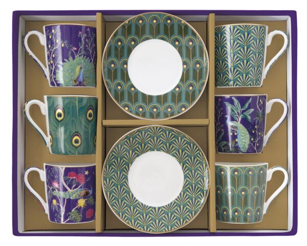 FEDORA Home Set pre 6 osôb - porcelánový hrnček espresso s tanierikom, 100ml, Coffee Mania Imperial Peacock