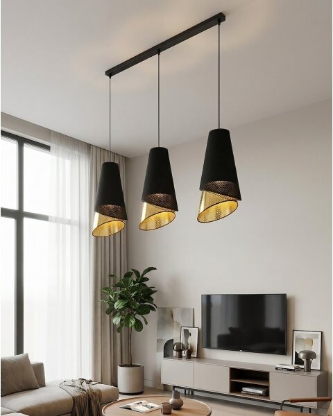 Luster na lanku MODA 3xE27/15W/230V čierna/zlatá