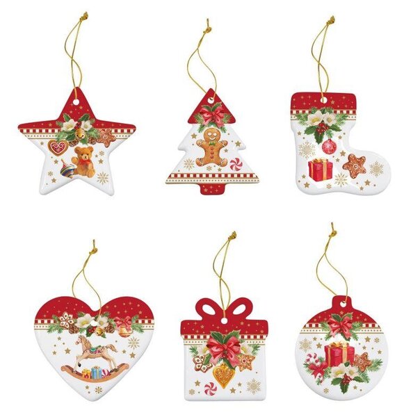 FEDORA Home Vianočné porcelánové ozdoby na stromček Xmas memories, set 6 ks, rozmer 7 cm