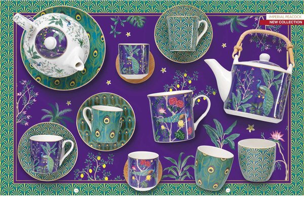 FEDORA Home Set pre 6 osôb - porcelánový hrnček espresso s tanierikom, 100ml, Coffee Mania Imperial Peacock