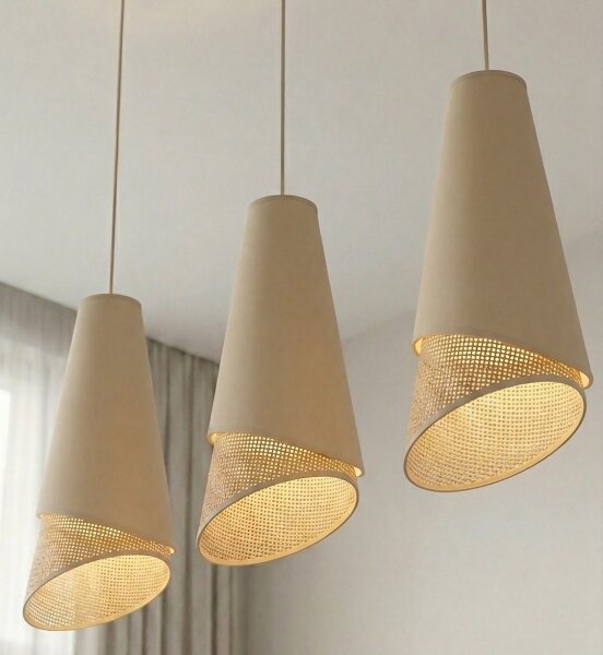 Závesný luster na lane MODA 3xE27/15W/230V béžová/ratan