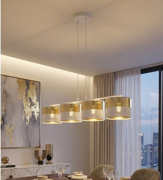 Luster na lanku LUX 4xE27/15W/230V biela/zlatá