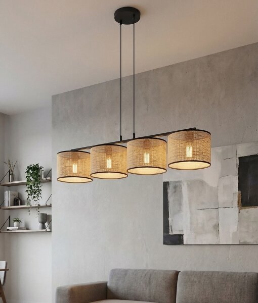 Luster na lankách ECO 4xE27/15W/230V béžová/ratan