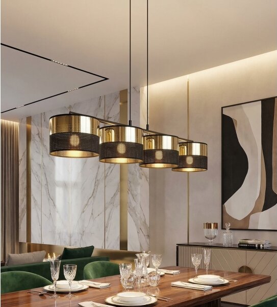 Závesný luster LUX na lanku 4xE27/15W/230V čierna/zlatá
