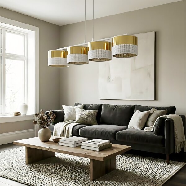 Luster na lanku LUX 4xE27/15W/230V biela/zlatá