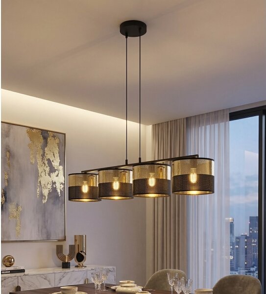 Závesný luster LUX na lanku 4xE27/15W/230V čierna/zlatá