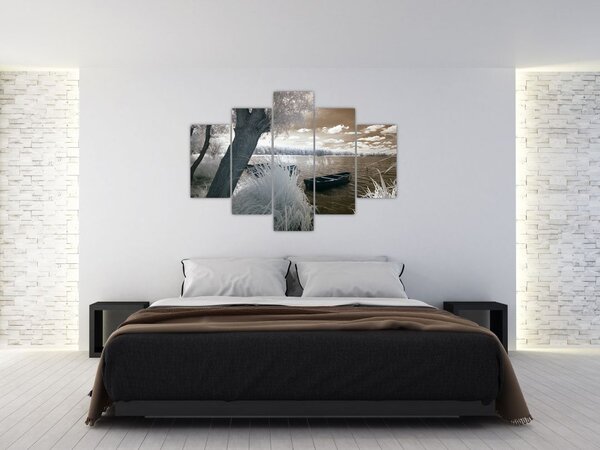 Obraz loďky na jazere (150x105 cm)