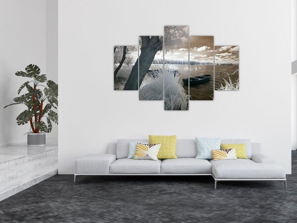 Obraz loďky na jazere (150x105 cm)