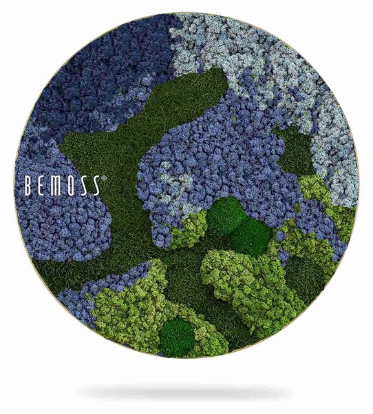 Machový obraz kruh BEMOSS® ORTHO OMBRE Blue - Priemer 40 cm