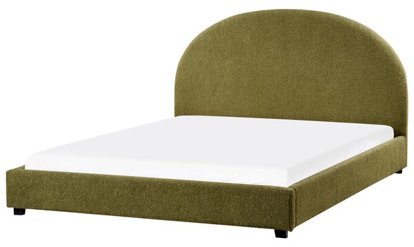 Posteľ olivovozelená buklé čalúnenie 160 x 200 cm zaoblené čelo minimalistický retro dizajn spálňa