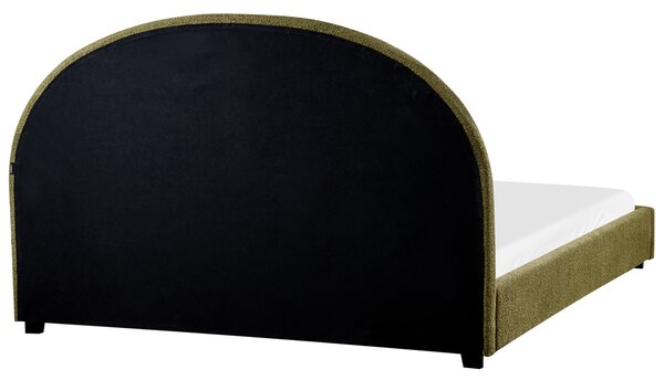 Posteľ olivovozelená buklé čalúnenie 160 x 200 cm zaoblené čelo minimalistický retro dizajn spálňa