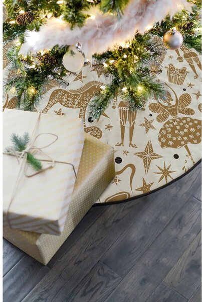 Bavlnený koberec pod vianočný stromček Butter Kings Golden Nut Cracker, ø 130 cm