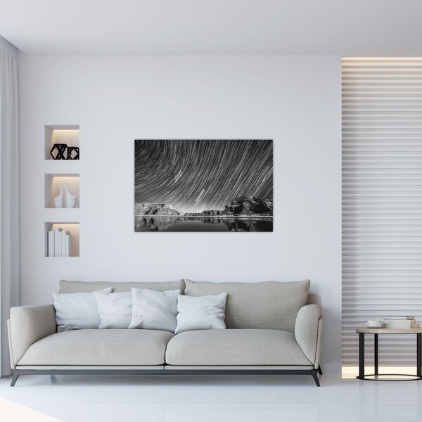 Čiernobiely obraz hviezdnej oblohy (90x60 cm)