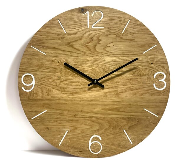 Nástenné hodiny z dubového dreva OAK White - 30cm , Čierna , Bez gravírovania