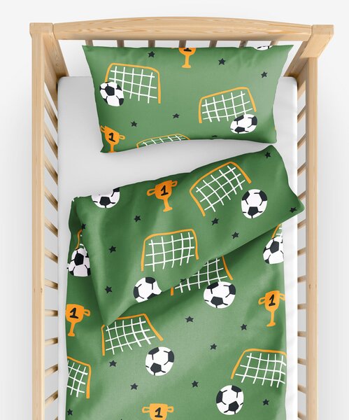 Goldea detské bavlnené obliečky do postieľky - futbalový svet 90 x 120 a 40 x 60 cm
