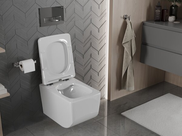 Mexen Vera, závesné WC Rimless 51 x 36 cm s pomaly padajúcim sedátkom z duroplastu, biela, 30164000