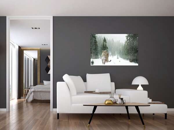 Obraz leoparda v snehu (90x60 cm)