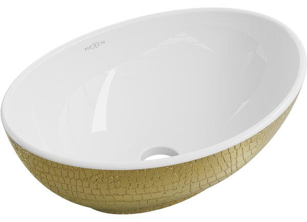 Mexen Elza, keramické umývadlo na dosku 405 x 330 mm, biela-zlatý vzor, 21014008
