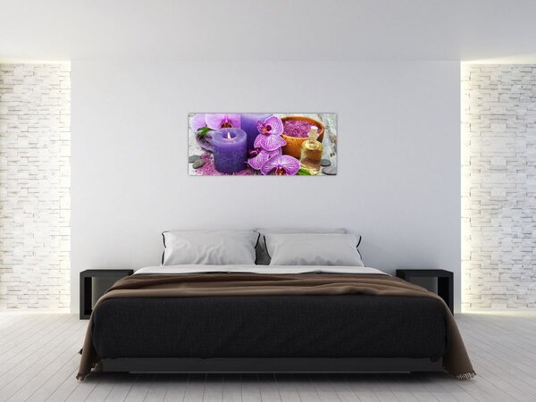 Obraz orchideí a sviečok (120x50 cm)