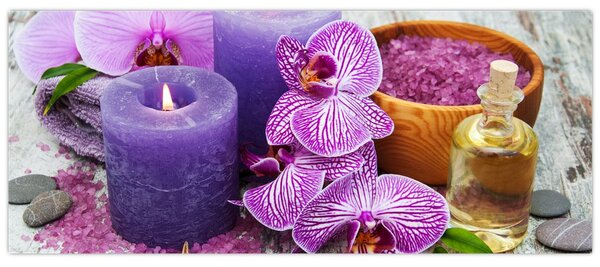 Obraz orchideí a sviečok (120x50 cm)