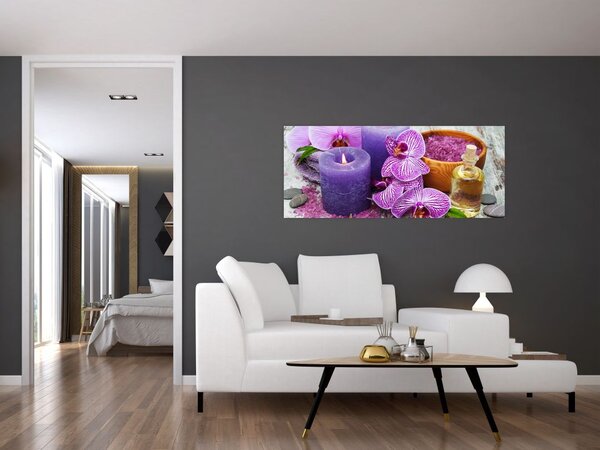 Obraz orchideí a sviečok (120x50 cm)