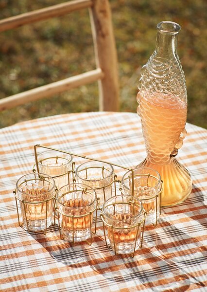 Kovový stojan so 6 pohármi Antique Brass/Clear