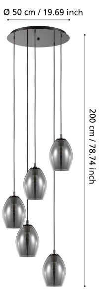 Eglo 39567 - Luster na lanku ESTANYS 5xE27/60W/230V dymová