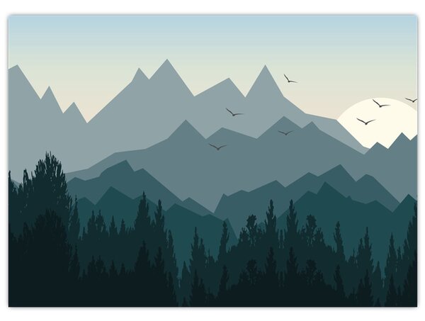 Obraz - Hory pohľadom grafika (70x50 cm)