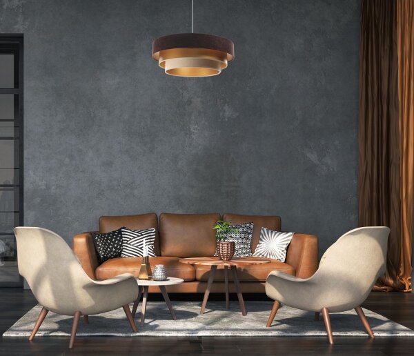 Luster na lanku TRINITI 1xE27/60W/230V hnedá/zlatá/béžová