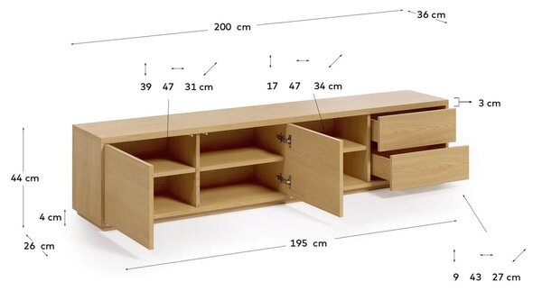 MUZZA TV stolík lenbia 200 x 43,6 cm prírodný