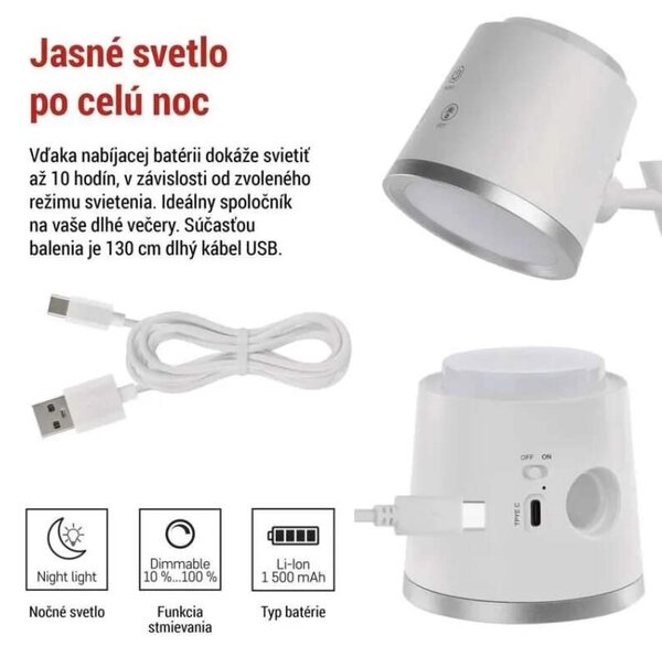 LED akumulátorová stolná lampa ABBIE biela (Z7636W)