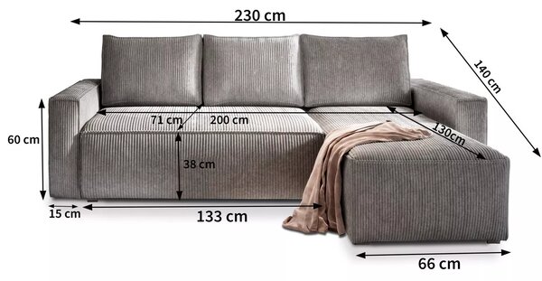 Béžová rohová pohovka SMART COSARO, obojstranná + 2 vankúšiky ZADARMO