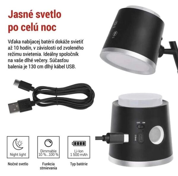 LED akumulátorová stolná lampa ABBIE čierna (Z7636B)