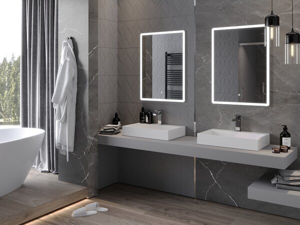 Mexen Navia, LED kúpeľňové zrkadlo s podsvietením 60 x 80 cm, 6000K, ochrana proti zahmlievaniu, 9803-060-080-611-00
