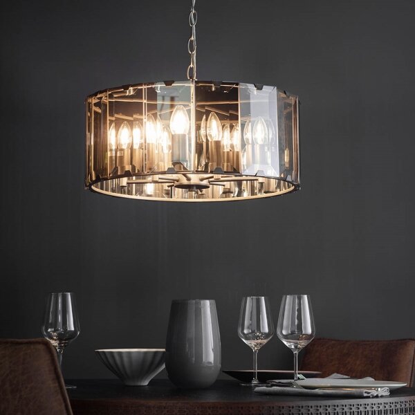 Endon 61294 - Luster na reťazi CLOONEY 8xE14/40W/230V čierna/dymová