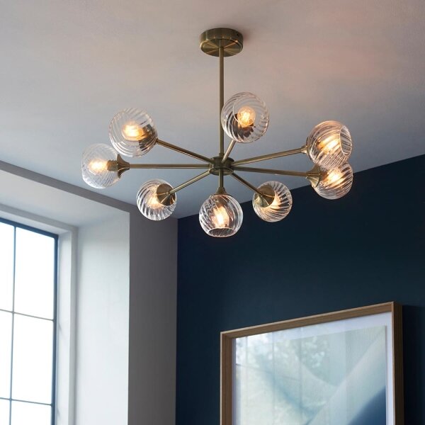 Endon 103172 - Luster na tyči ALLEGRA 8xE14/7W/230V mosadz/číra