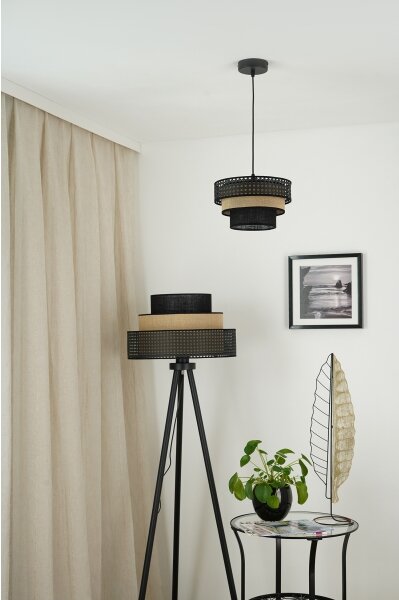 Brilagi - Stojacia lampa DAKOTA LUNETA 1xE27/15W/230V čierna/ratan