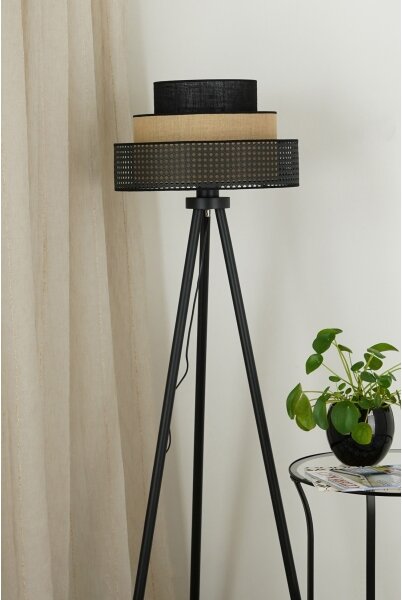 Brilagi - Stojacia lampa DAKOTA LUNETA 1xE27/15W/230V čierna/ratan