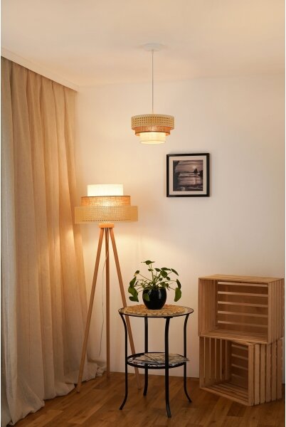 Brilagi - Luster na lanku CEDAR LUNETA 1xE27/15W/230V pr. 25 ratan/hnedá/krémová