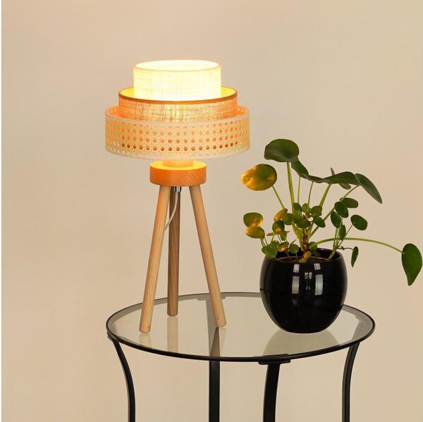Brilagi - Stolná lampa CEDAR LUNETA 1xE27/15W/230V ratan/hnedá/krémová
