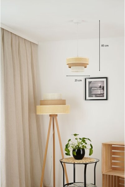 Brilagi - Luster na lanku CEDAR LUNETA 1xE27/15W/230V pr. 25 ratan/hnedá/krémová