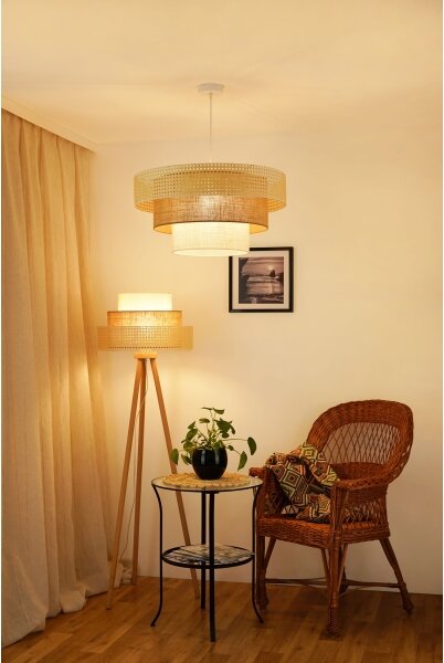 Brilagi - Luster na lanku CEDAR LUNETA 1xE27/15W/230V pr. 60 ratan/hnedá/krémová