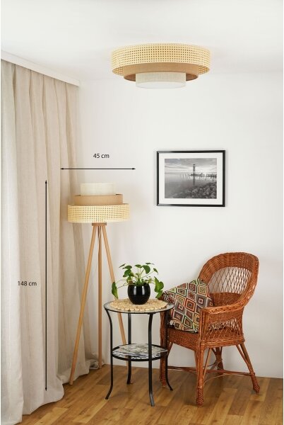 Brilagi - Stojacia lampa CEDAR LUNETA 1xE27/15W/230V ratan/hnedá/krémová