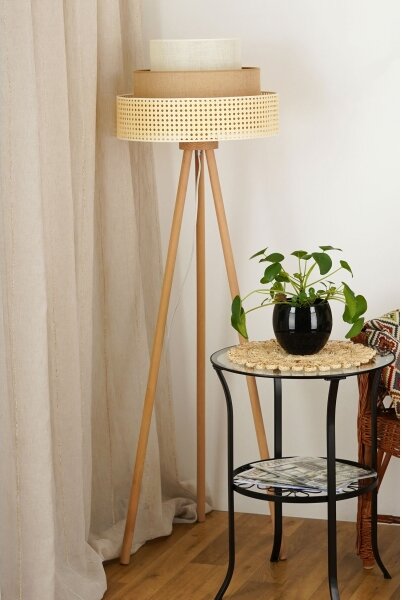 Brilagi - Stojacia lampa CEDAR LUNETA 1xE27/15W/230V ratan/hnedá/krémová