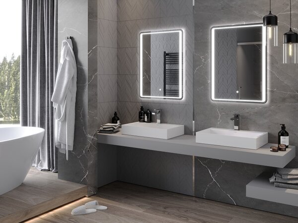 Mexen Zusa, LED kúpeľňové zrkadlo s podsvietením 60x80 cm, 6000K, ochrana proti zahmlievaniu, 9808-060-080-611-00