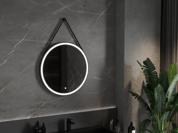 Mexen Reni, LED kúpeľňové zrkadlo s podsvietením 70x70 cm, 6000K, čierny rám, ochrana proti zahmlievaniu, 9812-070-070-611-70